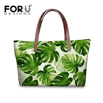 

FORUDESIGNS Tropical Palm Leaf Printing Women Handbags Designer Shoulder Bags Large Capacity Top-handle Beach Bag Sac main femme