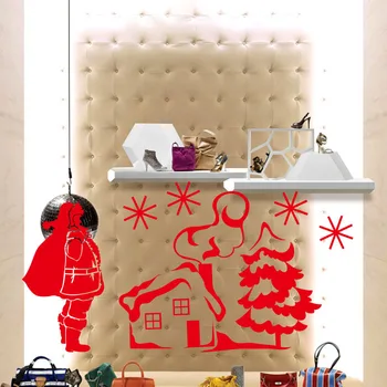 

Santa Claus gift Christmas tree DIY Wall Sticker Festive atmosphere Art Glass Decorative PVC Wallpaper JG2044