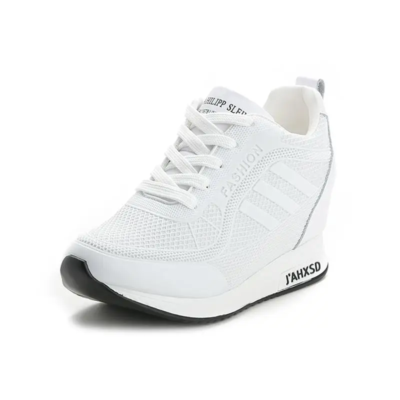 XAXBXC/ г.; Летние кожаные сетчатые дышащие туфли на платформе, визуально увеличивающие рост; повседневные женские кроссовки на высоком каблуке; Mujer; Вулканизированная обувь - Цвет: LM-6A111 white