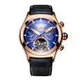 Riff Tiger/RT Luxus Herren Uhren Rose Gold Automatische Uhren Tourbillon Braun Lederband Blau Zifferblatt Uhren RGA7503|Sportuhren|Uhren -