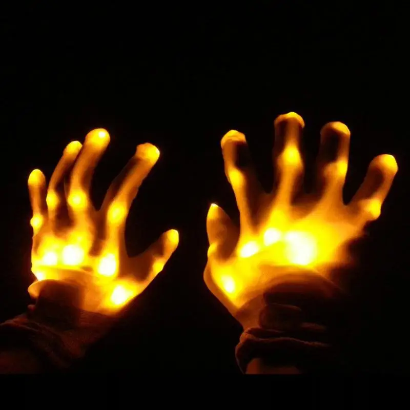 1 шт. светодиодный светильник, светящиеся перчатки, радужные светодиодный перчатки, унисекс, светильник, светящиеся, на Хэллоуин, сценический костюм, праздничные и Вечерние перчатки - Цвет: Цвет: желтый