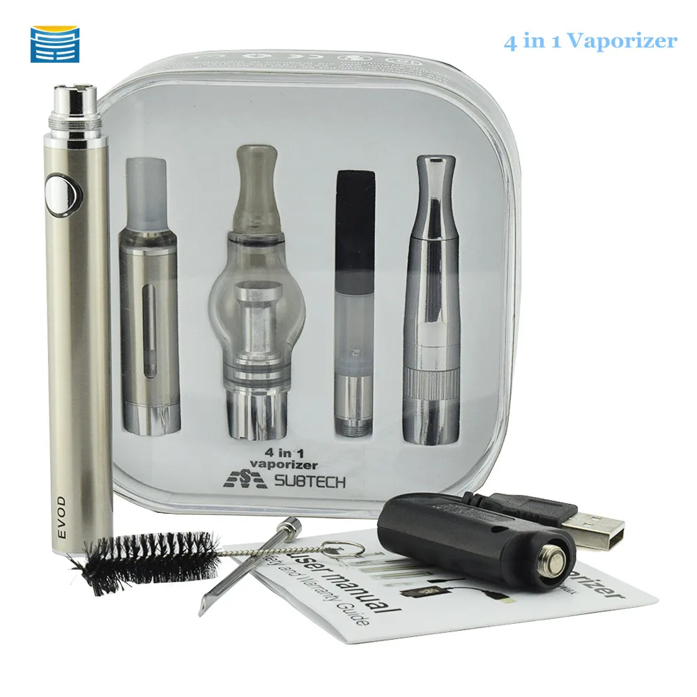 5pcs/lot Subtech 4 in 1 Vaporizer Electronic cigarette Evod Baterry with4 Atomizers for e liquid Wax CBD oil Dry herb vape pen