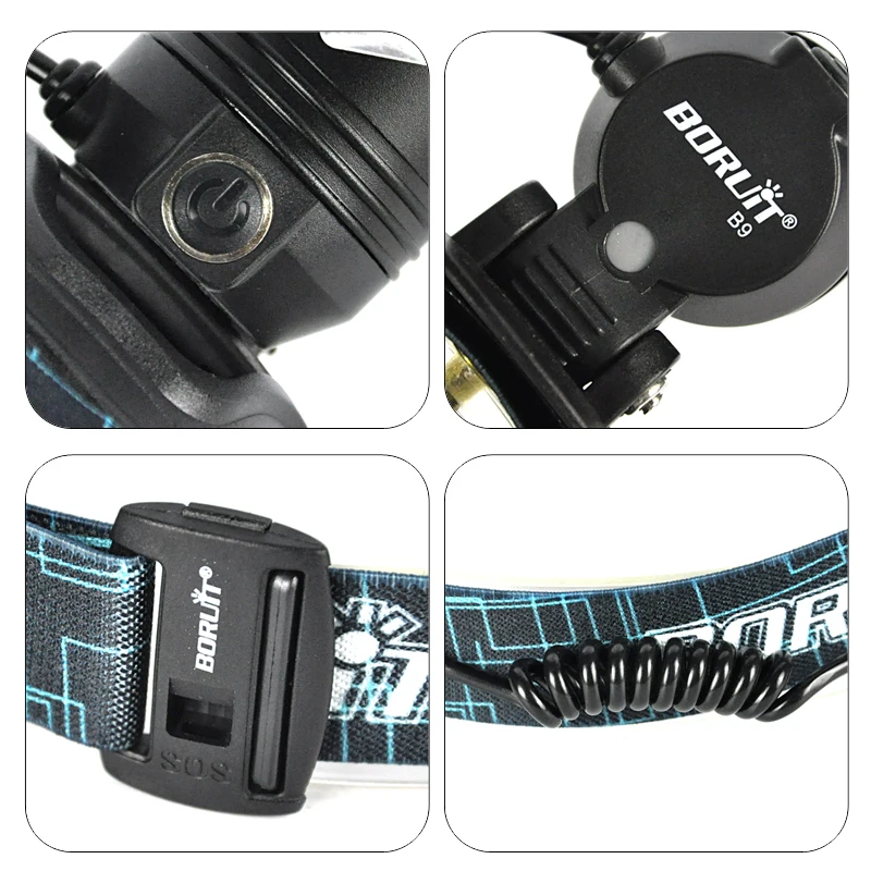 Boruit led light Rechargeable headlight High power head lamp Flashlight Headlamp 1000 Lumens Headlamps power by 3x AAA batteries (7)