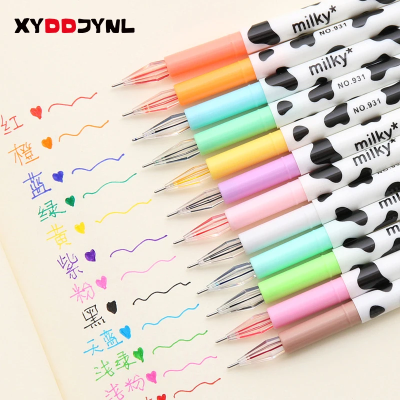 

12 pcs/set Cute Diamond Gel Pen Milky Cow Pen 12 Colors Korean Stationery papelaria Material Escolar School Supplies