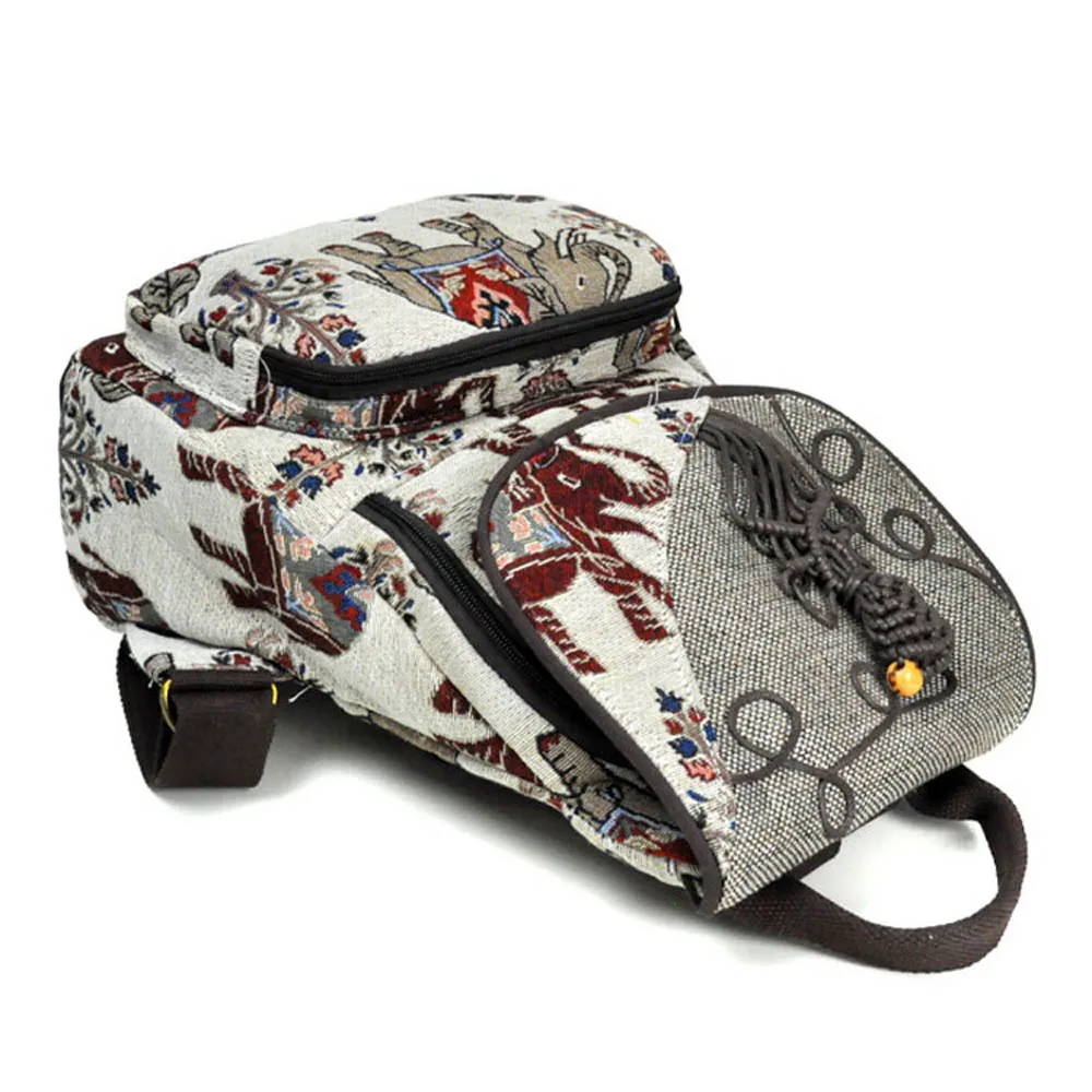 Thail Boho mujer Mochila elefante bordado Mochila lona hombro bolsa viaje Mochila escolar mujer Mochila