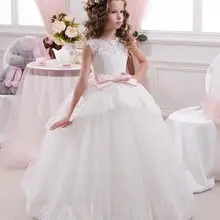 Бальное платье принцессы с цветочным кружевом белое длинное платье с фатиновой юбкой-пачкой для девочек детское платье для первого причастия или дня рождения vestido de daminha