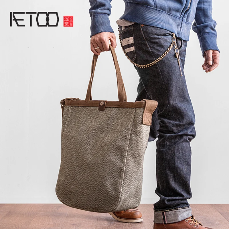 

BJYL Pepper Salt Vintage tot bag men's large capacity handbag shoulder crossbody bag