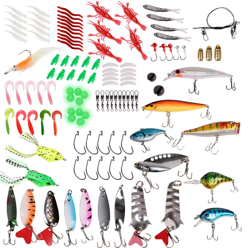 

Double layer box 130pcs soft bait road sub-hard bait sequins set crank hook fishing gear supplies