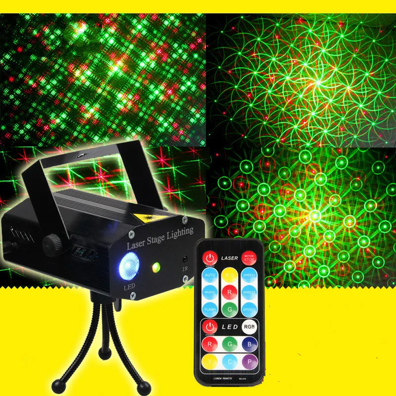

New mini laser stage lighting remote control +LED double cyclone multi custom voice KTV bar lamp