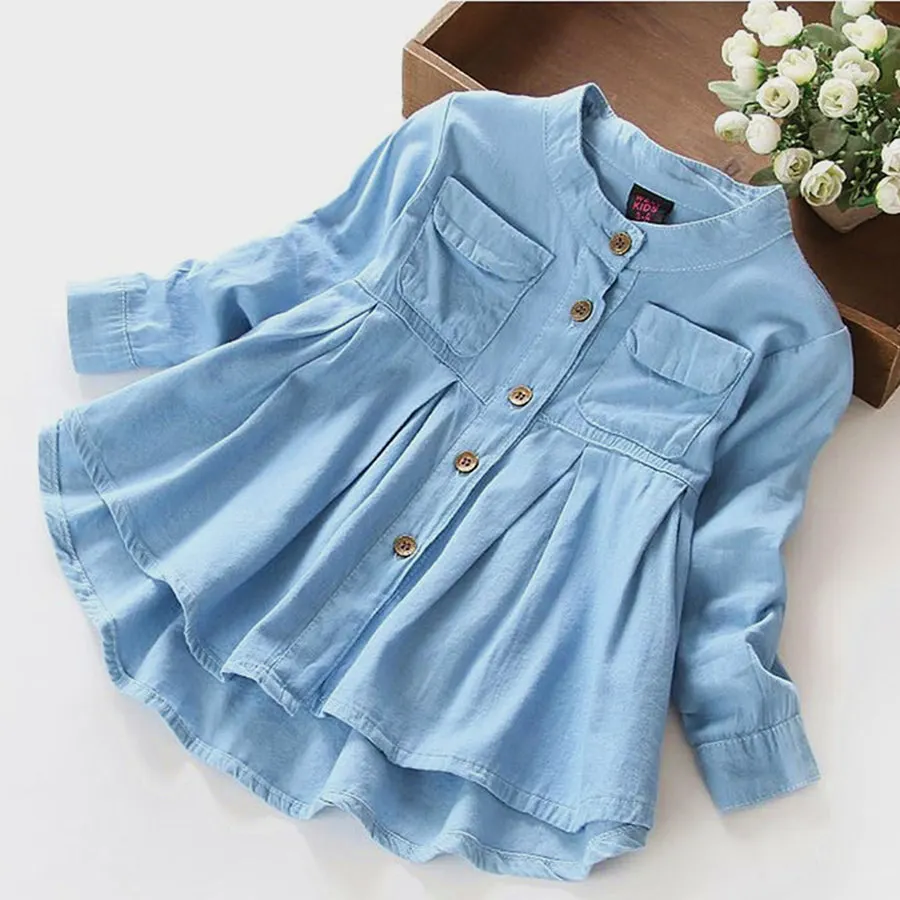 Girls Shirts Children Long Sleeve Cotton Denim Girl Jean Blouses