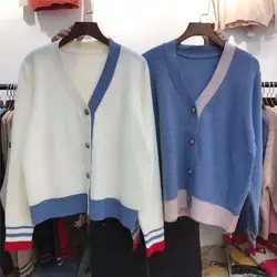 2019 женский кардиган свитер с v-образным вырезом однотонный Свободный Трикотаж однобортный Повседневный вязаный кардиган верхняя одежда