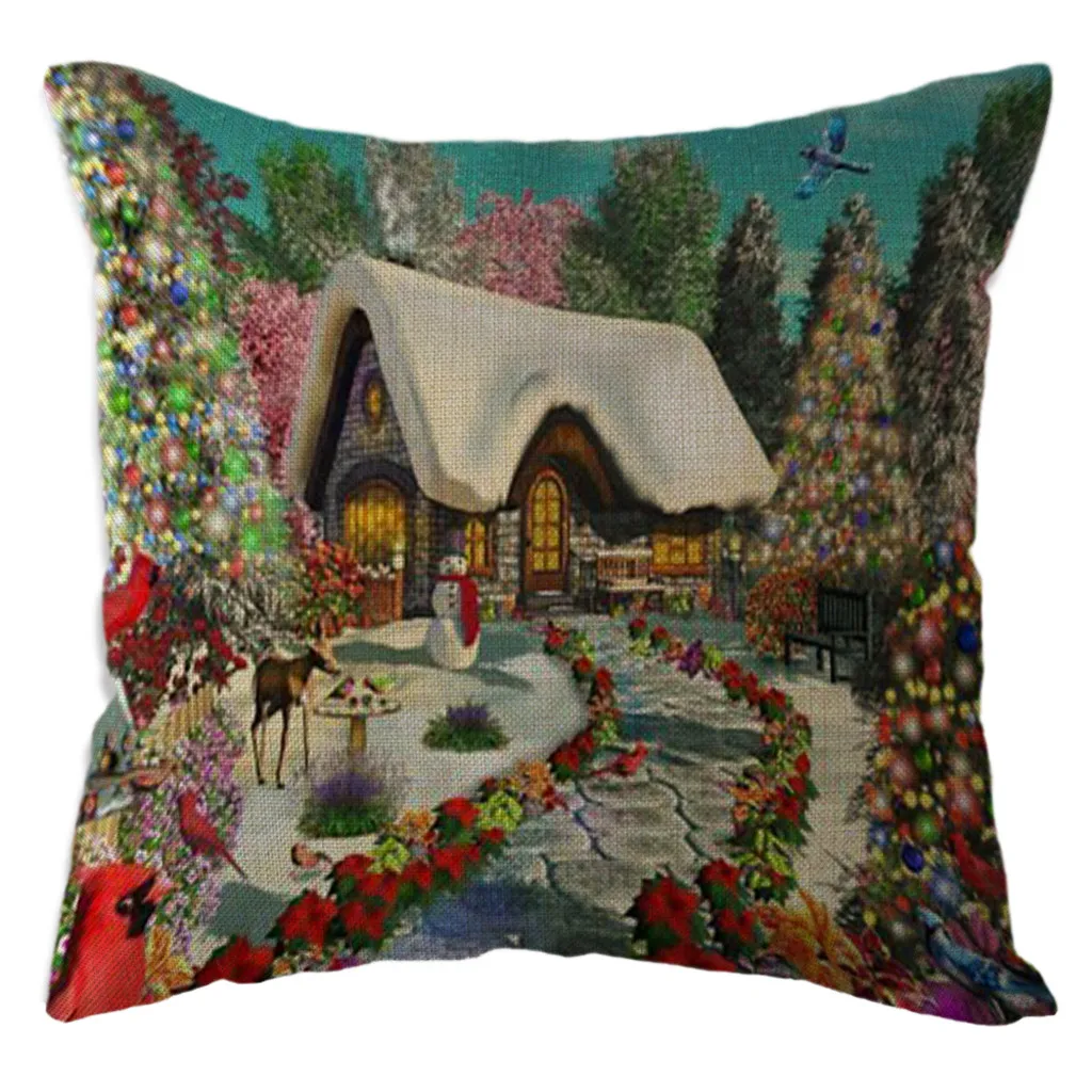 Christmas Snowman Pillow Case Linen Throw Cushion Cover For Home Sofa Decor Pillow Case Decorative Pillows Kussenhoes