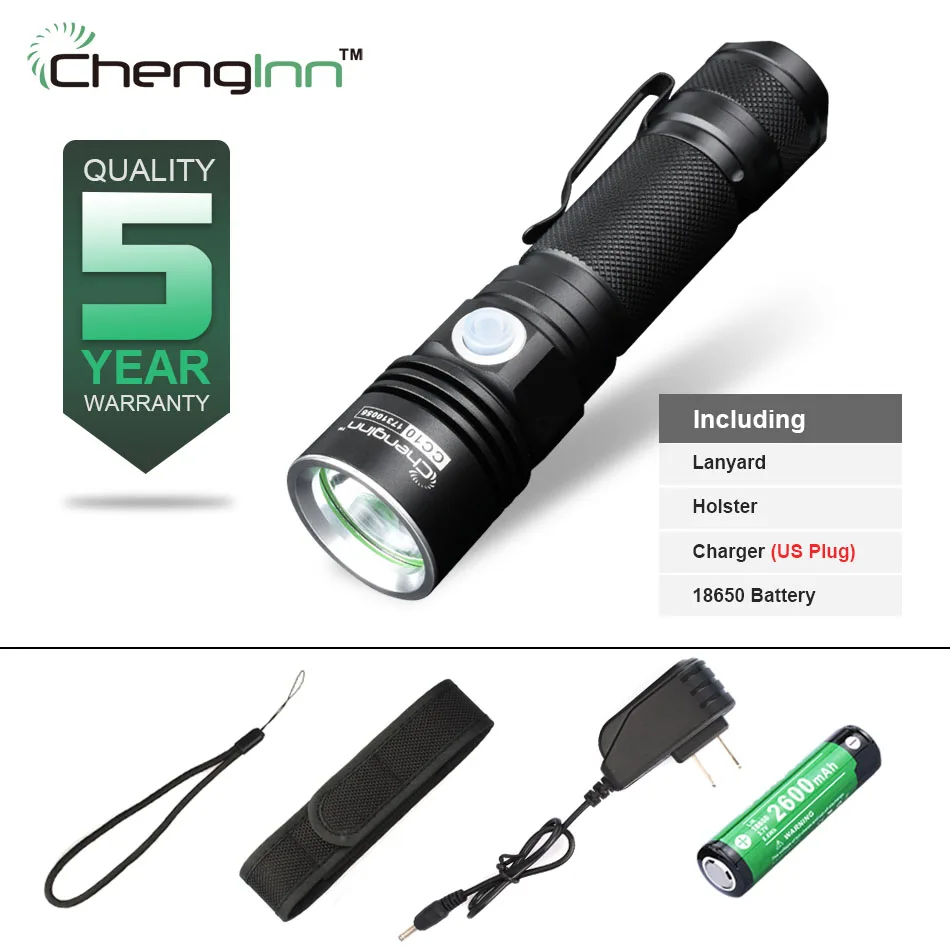 

Chenglnn CC10 LED Flash lights flashlights torches 3 Modes Hand Torch Lamp lantern with 18650 Battery and Direct Charge