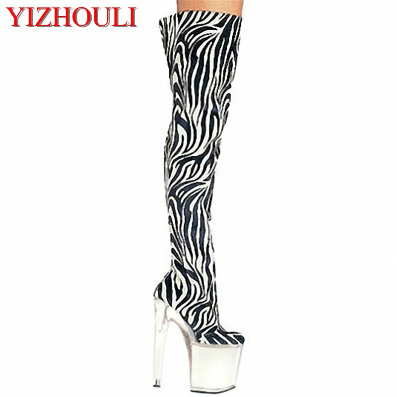 

20 cm high heels, lace-up high boots, thick-soled club exotic dancer 8 inches sexy women up to thigh high boots