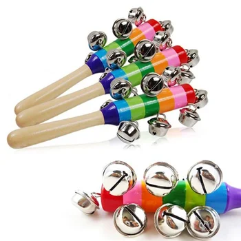

Funny Baby Rattles Hand Holder Bells Baby Rainbow Wooden Shaker Bell Ring Educational Toy Gift For Children Boy Girl Kids