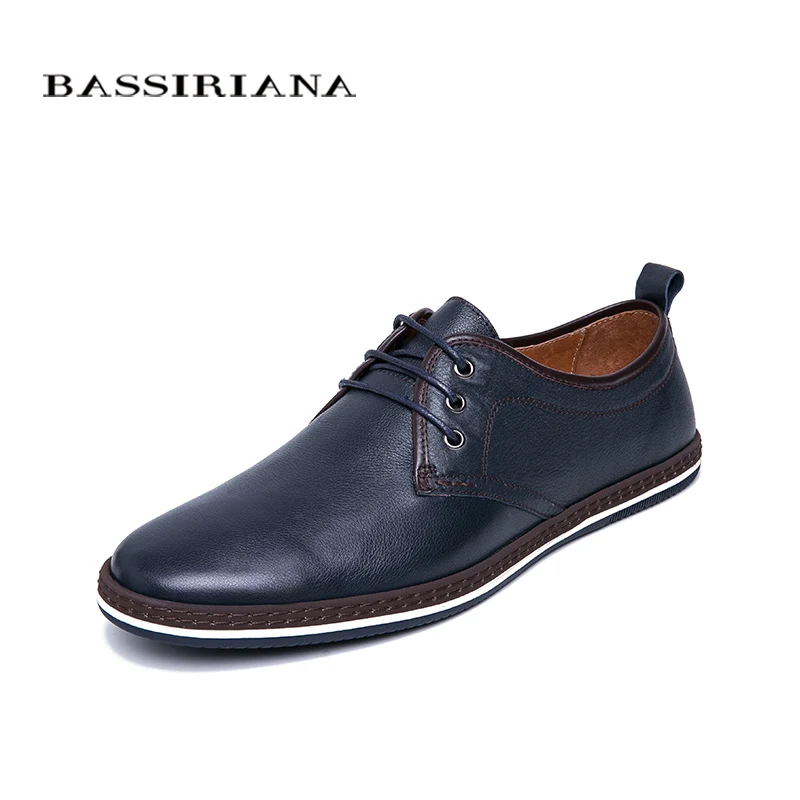 BASSIRIANA/Новинка г. мужская повседневная обувь из натуральной кожи на шнуровке, удобная обувь с круглым носком, весна-осень, черный, темно-синий цвет, размер 39-45