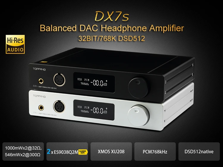 Topping DX7S 2* ES9038Q2M 32 бит/768 K DSD512 DSD USB полный сбалансированный ЦАП усилитель для наушников