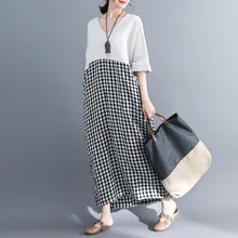 Johnature платья с v-образным вырезом и рукавом летучая мышь, новые женские платья с высокой талией, винтажные клетчатые платья, летние платья с карманами