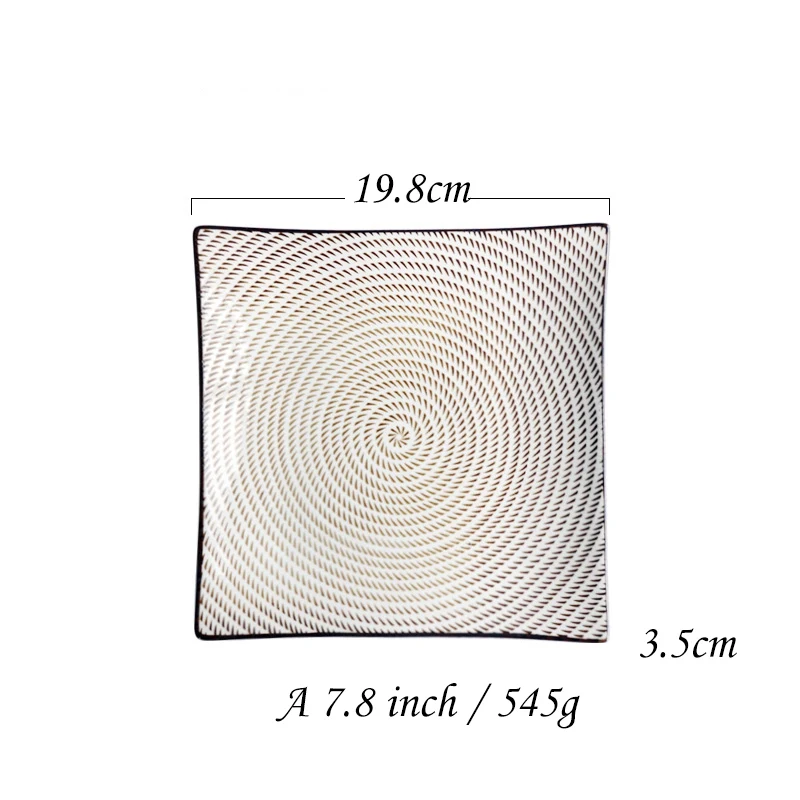 1 шт., 7,8 дюймов, японский стиль, обеденная тарелка в полоску, обеденная посуда в стиле ретро, квадратная посуда, рисовые блюда, послеобеденная чайная тарелка - Цвет: A