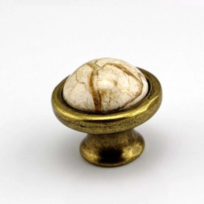 Bronze drawer knobs Marble vein ceramic kitchen dresser