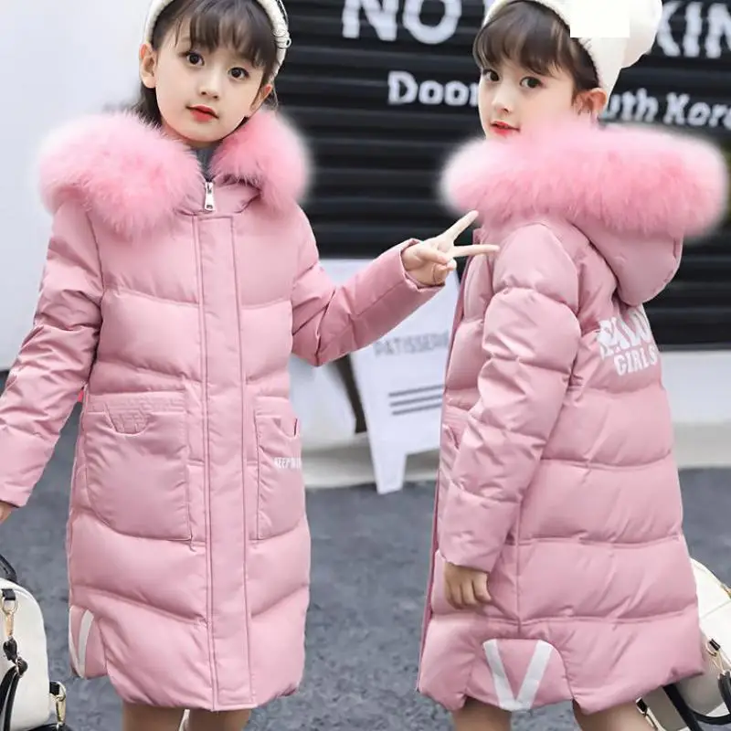 

Russia Winter Children Duck Down Jacket Girls 2018 New Fashion Natural Fur Collar Girls Long Winter Warm Down & Parkas-35 Degree