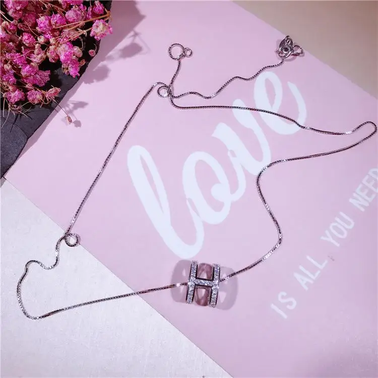 Женские модные украшения подарок маленькая буква H Подвеска 925 серебро кубический цирконий ожерелье