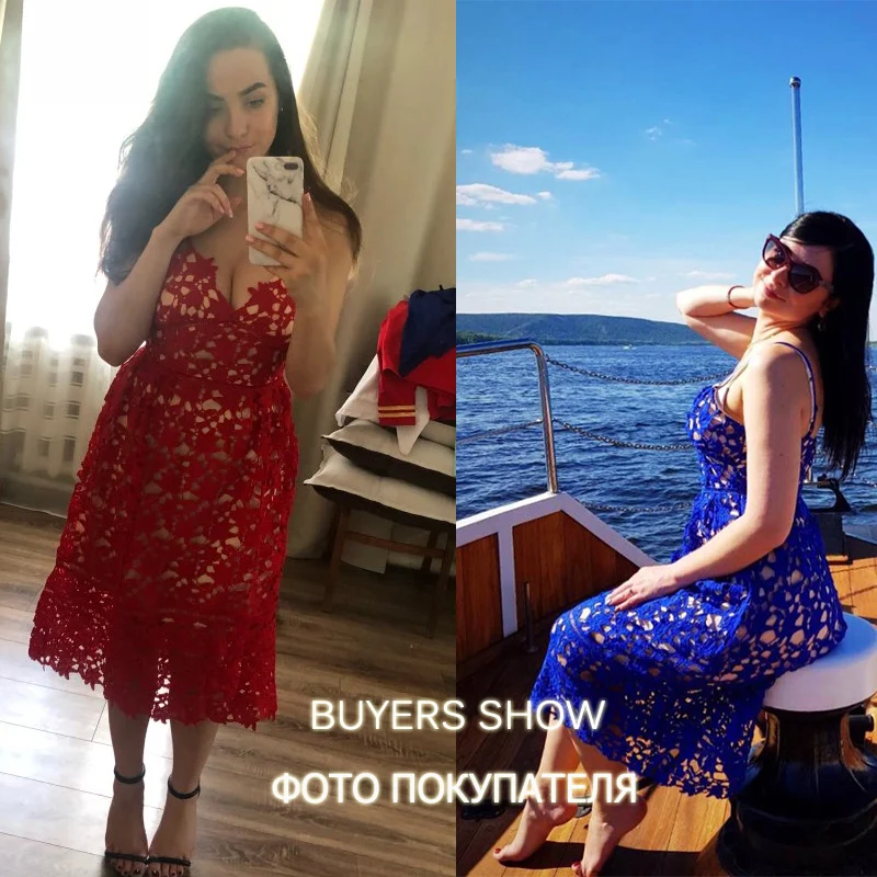 SEBOWEL Elegant Red Lace Spaghetti Strap Party Skater Dress Women Sexy Hollow Out Nude Illusion Backless A-Line Midi Dresses SEBOWEL Elegant Red Lace Spaghetti Strap Party Skater Dress Women Sexy Hollow Out Nude Illusion Backless A-Line Midi Dresses