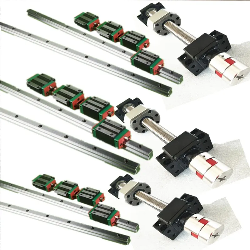 

3 set guide rail and ballscrew cnc sets SFU1605screw600/698/350mm linear guide HG15-750/700/350mm + nut housing +coupling +BKBF