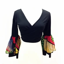 Цыганские цыганские костюмы для танца живота с расклешенными рукавами, Женский Топ для танца живота