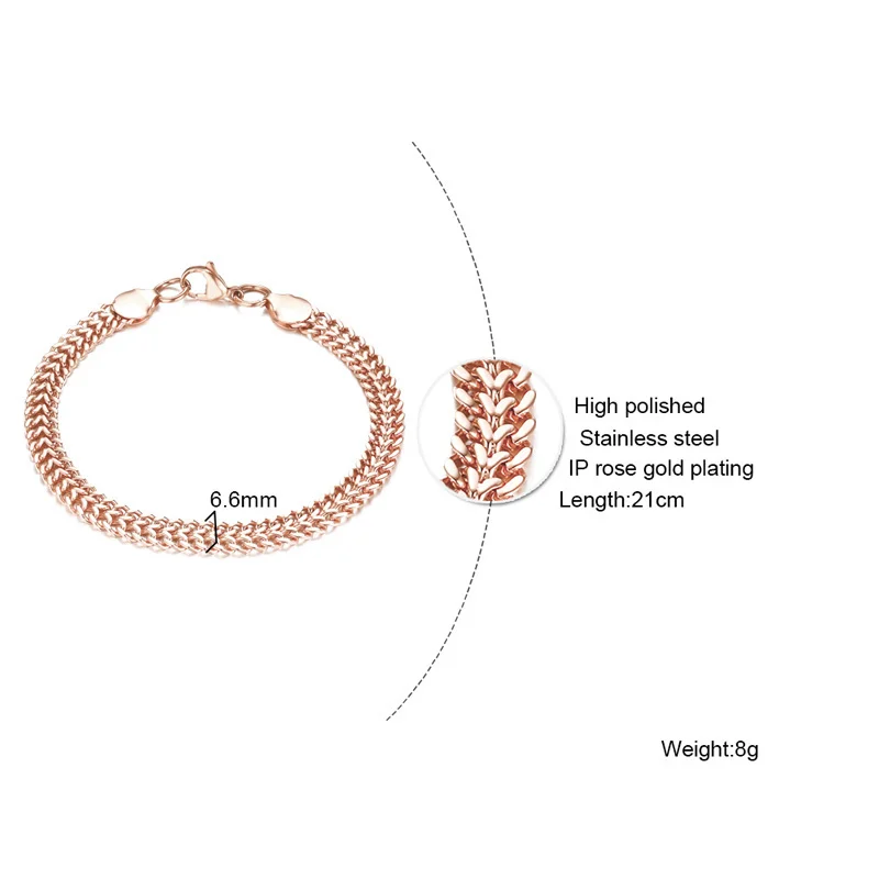 585 розовое золото цепи браслет для женщин нержавеющая сталь Pulseira Feminina аксессуары не выцветает