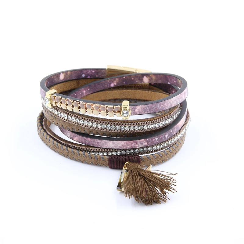 

STRATHSPEY PU Leather Bracelets & Bangles Women Pulseira De Couro Feminina Long Crystal Enamel Handmade Magnetic Pulseras Mujer