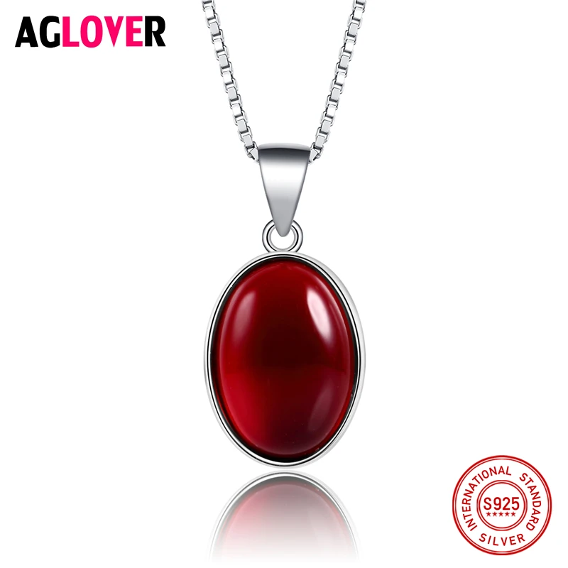 

925 Sterling Silver Necklace Woman Charm Round AAA Red Crystal Pendant Necklace Female Fashion Jewelry