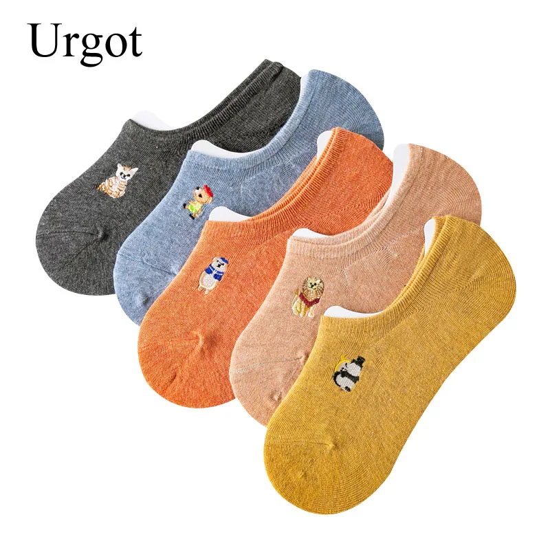 

Urgot 5 Pairs Women's Socks Spring Summer Funny Cartoon Embroidery Candy Color Invisible Non-slip Silicone Female Cotton Socks