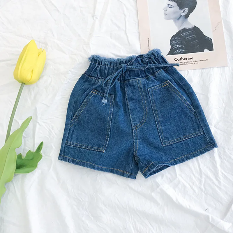 DFXD Toddler Shorts 2018 Summer Kids Denim Blue Soild Pockets Fashion High Waist Short Pant