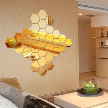 

New arrival 9 Piece/lot Hexagon Acrylic 3d Wall Stickers Home Living Room mirror surface Decoration DIY Art Wall Decor Wall Stic