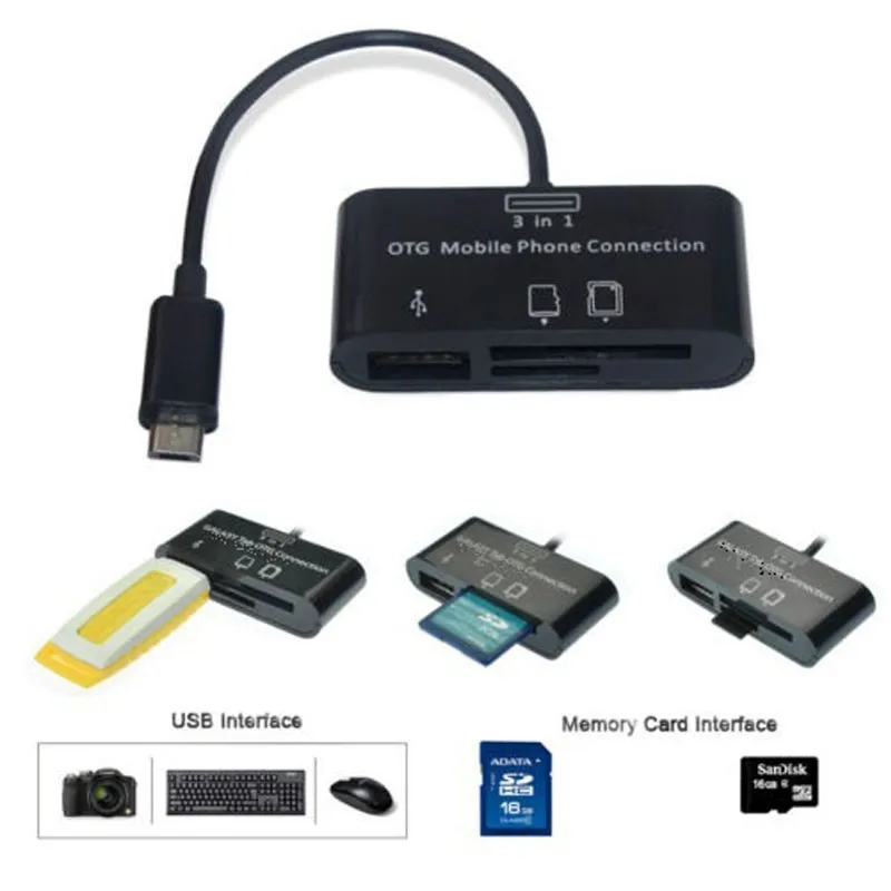 Прочный 3in1 OTG телефонный разъем адаптера USB Порты и разъёмы концентратор комплект подключения для большинства мобильных телефонов