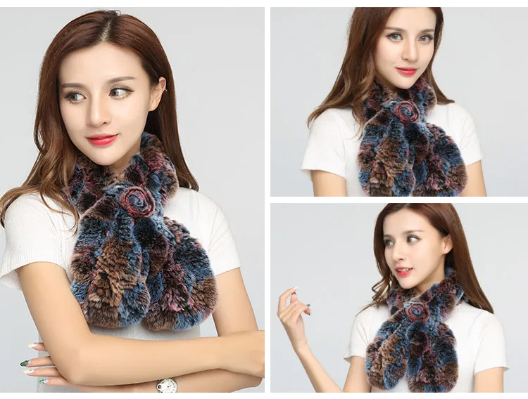 knitted rabbit fur scarf with flower (9)