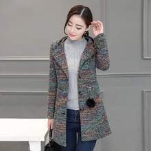 Осенняя и зимняя новая модная полосатая однобортная Длинная шерстяная Женская куртка с капюшоном тонкое шерстяное пальто TB190317