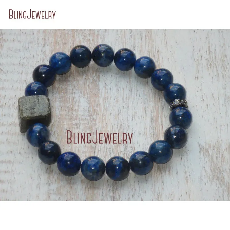 20190307-BM24086-on sale boho chic blue lapis and pyrite nugget stretch layering bracelet_1