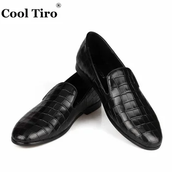 

COOL TIRO Crocodile pattern Men Loafers Smoking Slippers Men's Moccasins Genuine Leather Flats Formal Wedding Dress Shoes Casual