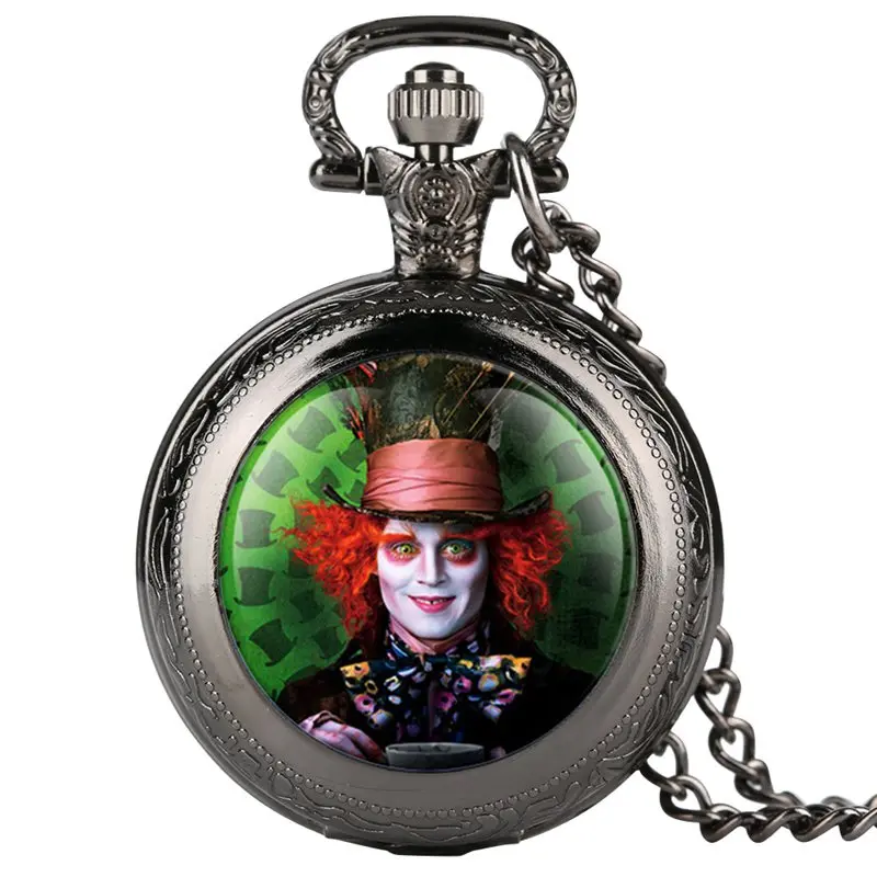 9 Алиса в стране чудес Mad Hatter Rabbit Drink Me Tag кварцевые карманные часы темно-коричневый стеклянный кулон Подарки для женщин и девочек - Цвет: 9