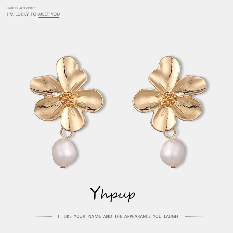 

Yhpup S925 Silver Trendy Elegant Zinc Alloy Flower Plant Dangle Earrings Natural Pearls Exquisite Jewelry For Women Girl Brincos