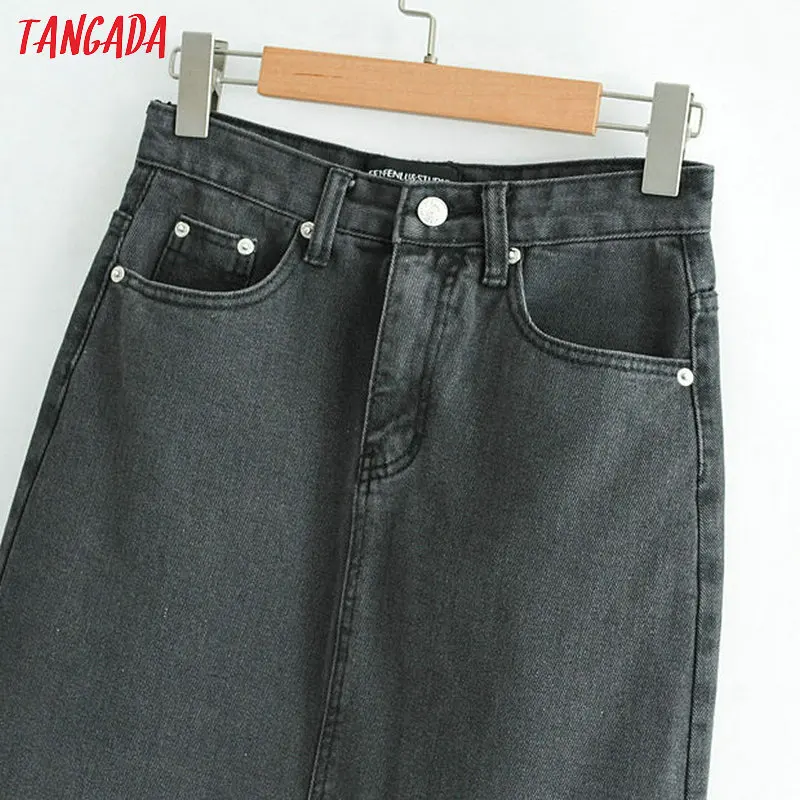  Tangada women black denim skirts vintage ladies midi skirt fashion casual brand feminina midi calf 