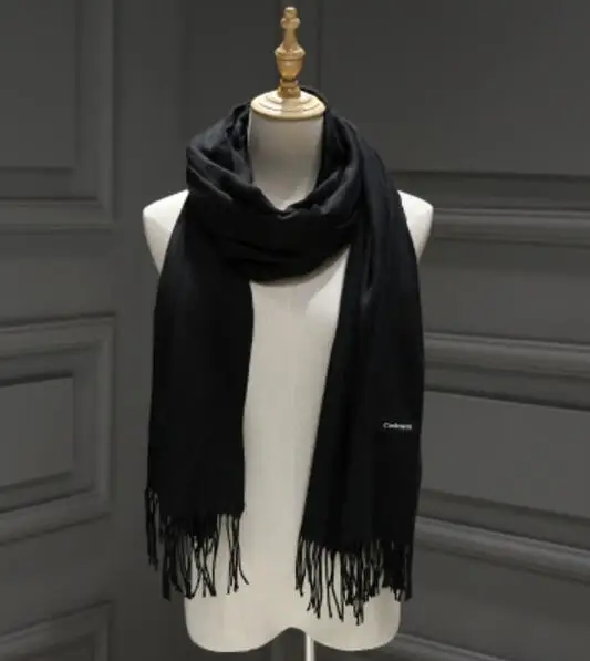 Кашемировый женский тёплый шарф-шаль, женский платок из пашмины, шерстяной шарф, длинный зимний шарф для женщин - Цвет: Черный