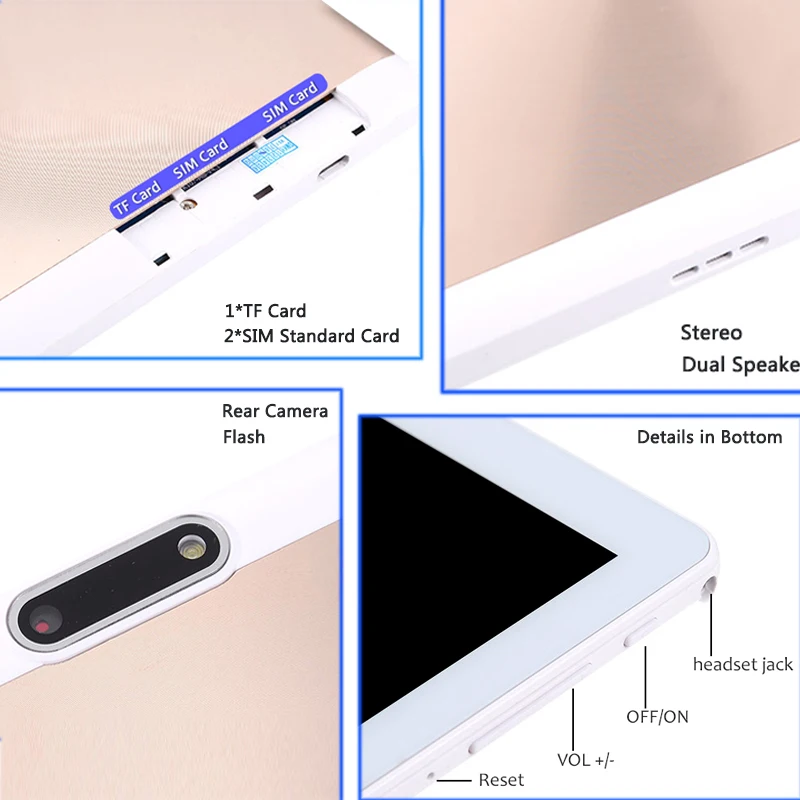  2019 New 10 Inch Tablet MediaTek Octa Core 4G LTE 1280x800 IPS HD 5.0MP 4GB RAM 64GB ROM Android 8.