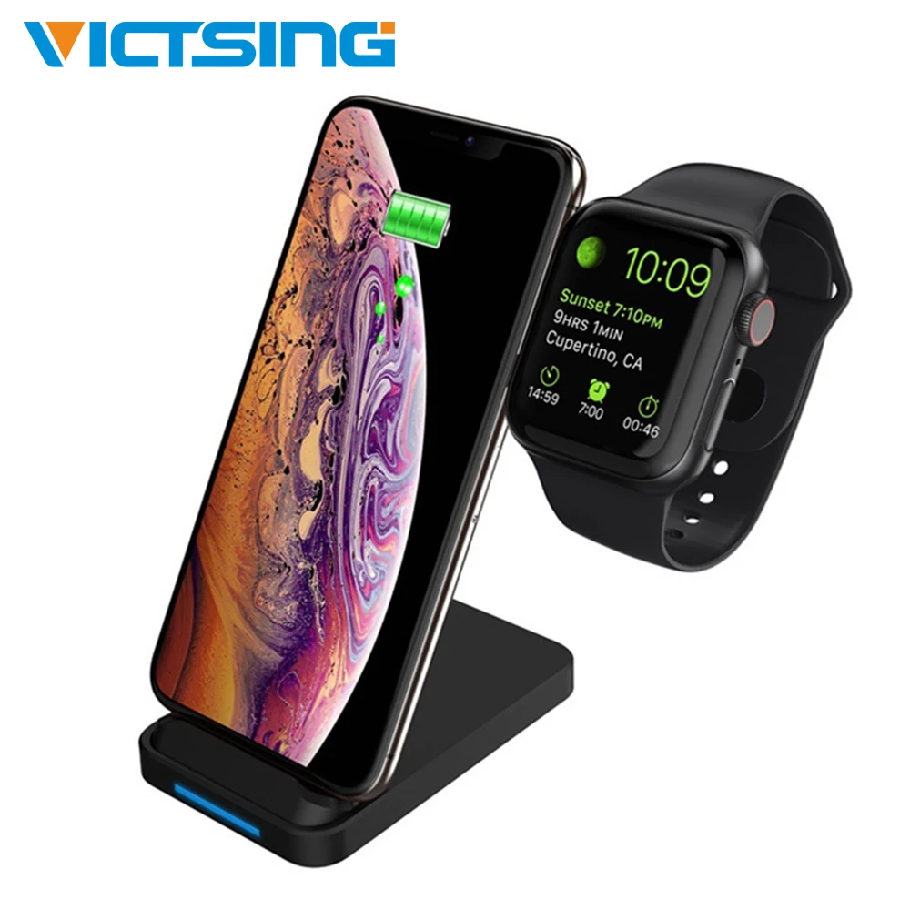 

2-in-1 Wireless Charger Stand Fast QI Wireless Charging Dock Station Stand for Apple Watch for iPhone 5W/7.5W/10W for Smartwatch
