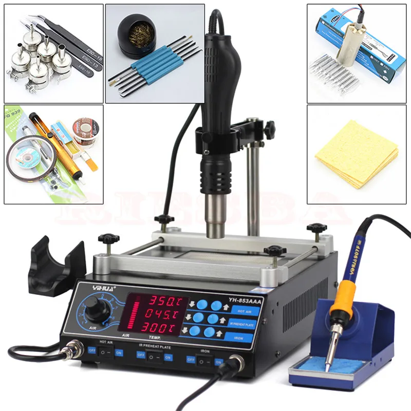 C YIHUA 853AAA 650 Вт SMD фена+ 60 Вт паяльники+ 500 Вт станция предварительного нагрева 3 функции в 1 Bga паяльная станция - Цвет: C