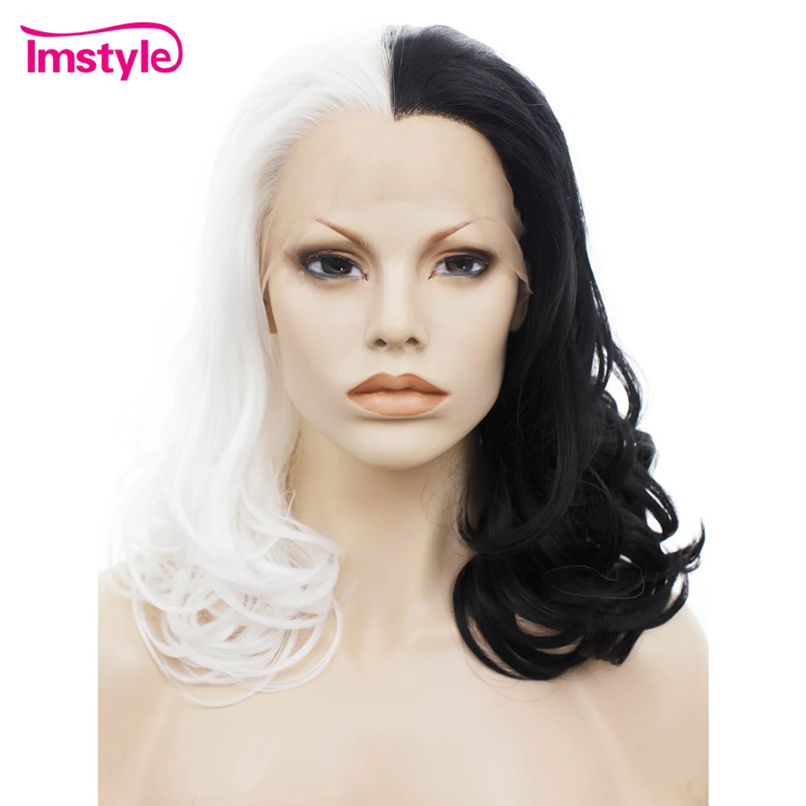 

Imstyle Wavy Synthetic half white and half black 16" lace front wig