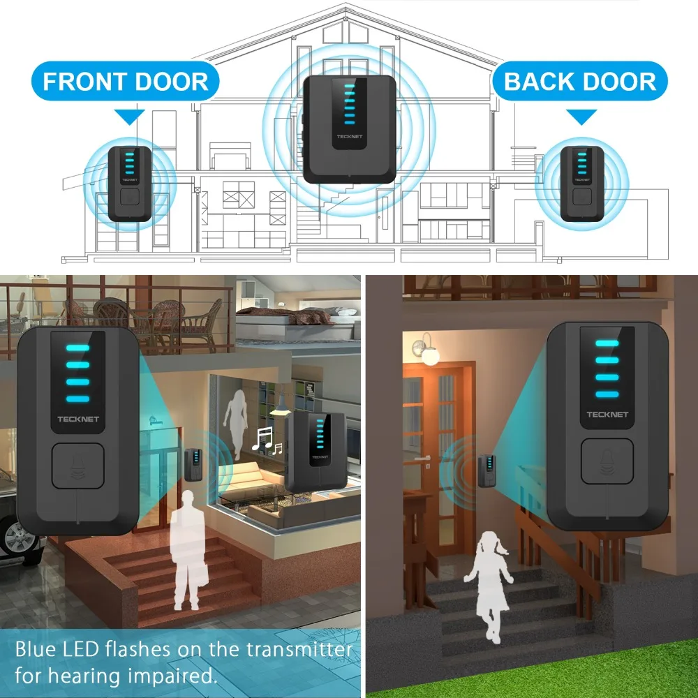 Tecknet Twin Wireless Doorbell 300 Meters Range UK Plug Cordless Door Bell Chime Kit Home Smart with 52 Chimes 4 Volume Levels Tecknet Twin Wireless Doorbell 300 Meters Range UK Plug Cordless Door Bell Chime Kit Home Smart with 52 Chimes 4 Volume Levels
