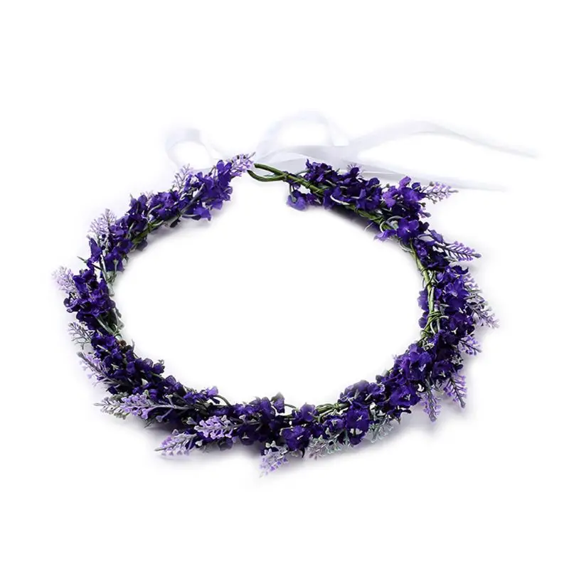 Повязка на голову с искусственным цветком Лавандовая Цветочная лента для волос Гирлянда тиара Корона женские украшения головной убор для свадебной вечеринки выпускной - Цвет: Dark Purple